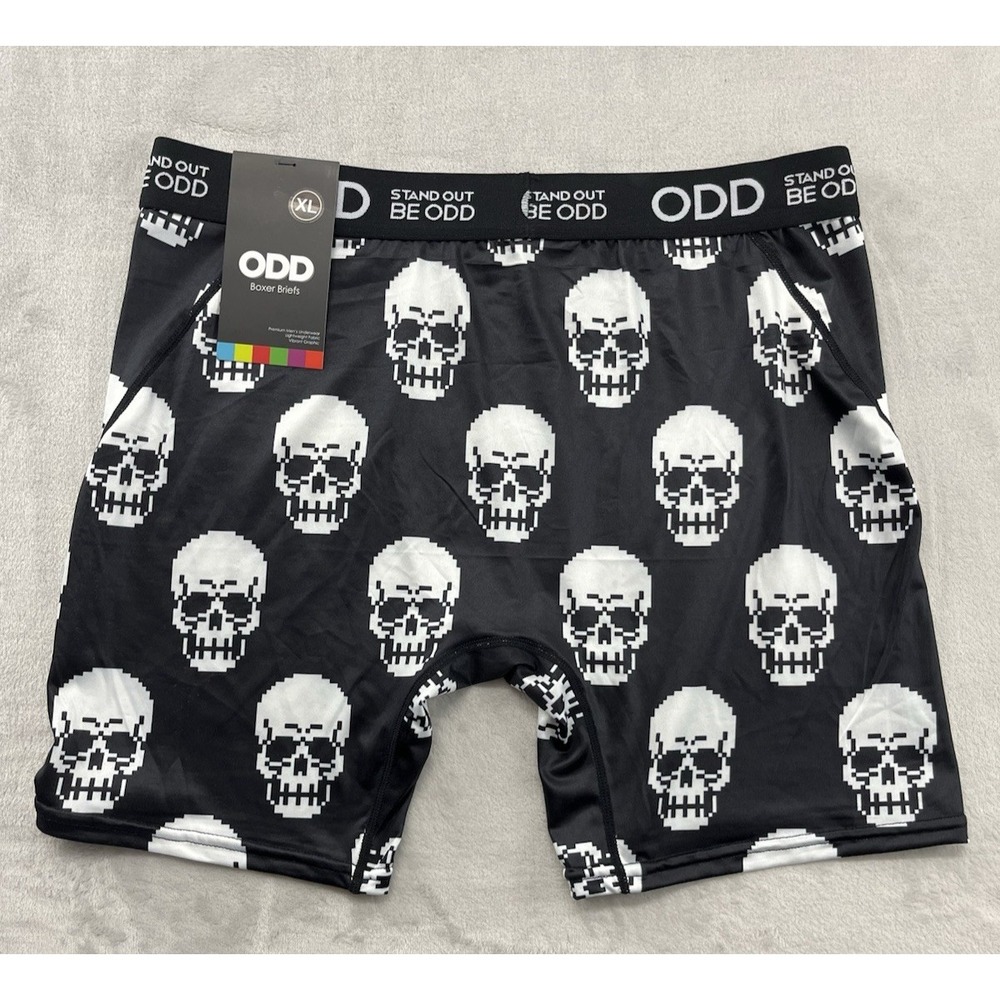 STAND OUT BE ODD Boxer Briefs Men Extra Large White Black Skulls Underwear - Picture 2 of 11